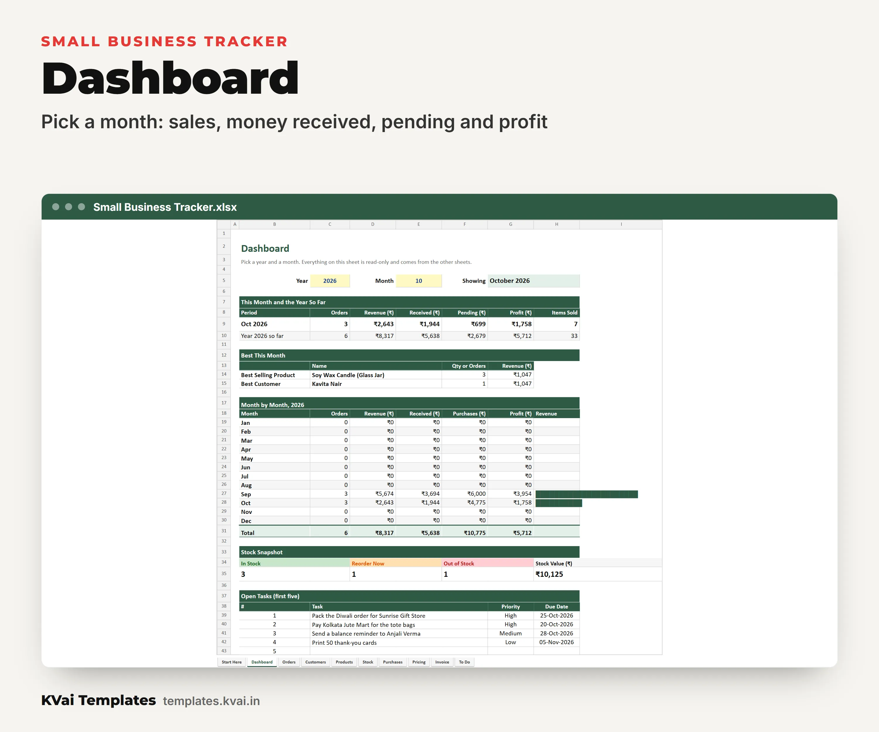 Small Business Tracker: a sheet from the file